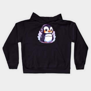 Cute Penguin With Headphones Kids Hoodie